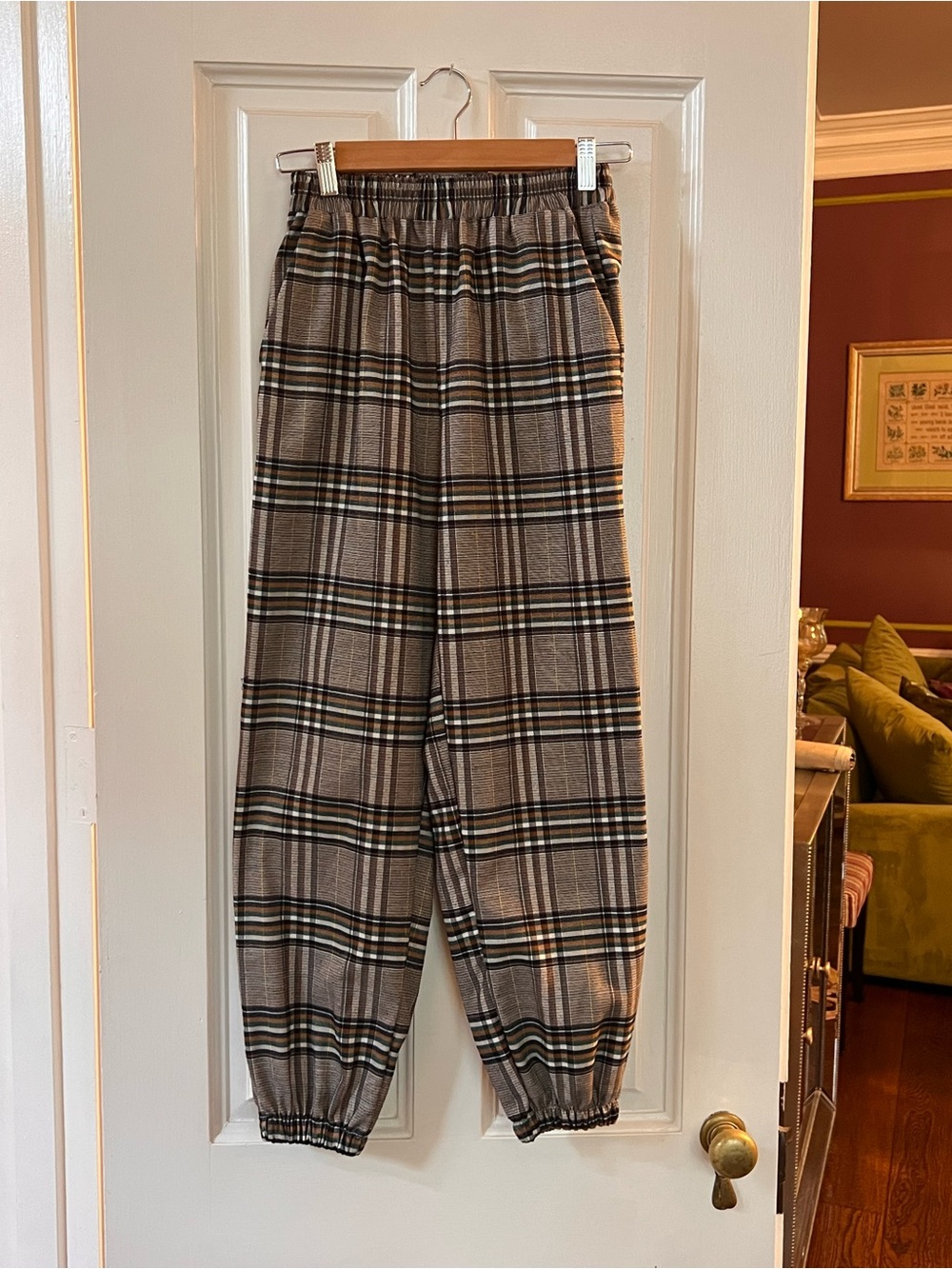 Plaid Elastic Waist hipster balloon jogger pants small angel kiss p475